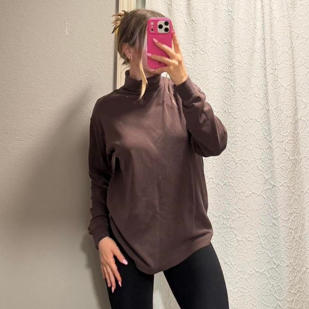 vintage chocolate brown cotton mock neck